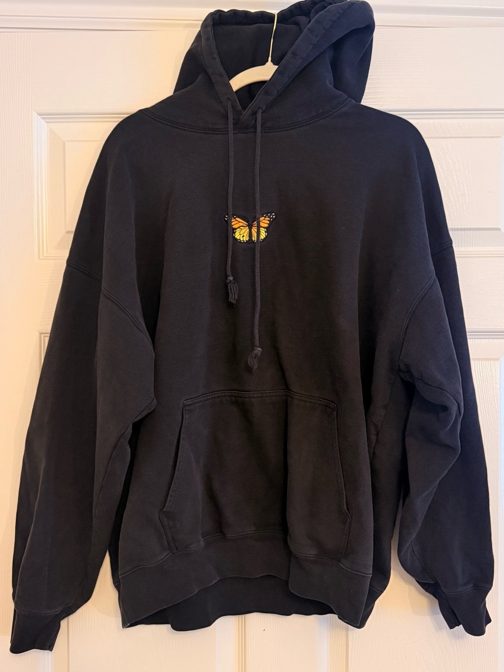 Brandy Melville Black Hoodie with Yellow Butterfly Embroidery